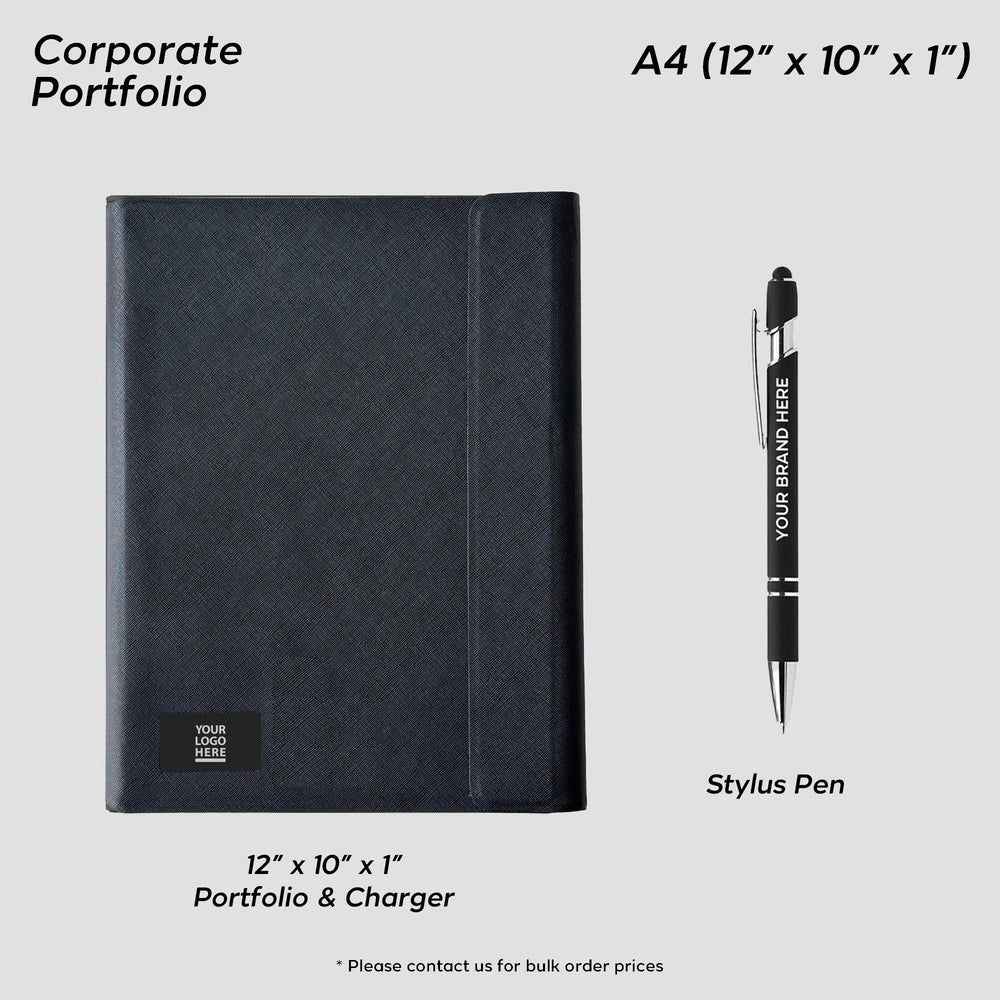 NP-1, Personalized Company Logo A4 Portfolio, Corporate Gift Portfolio, Custom Notebook, Business Gift Office Padfolio, Light-Up Logo Charger