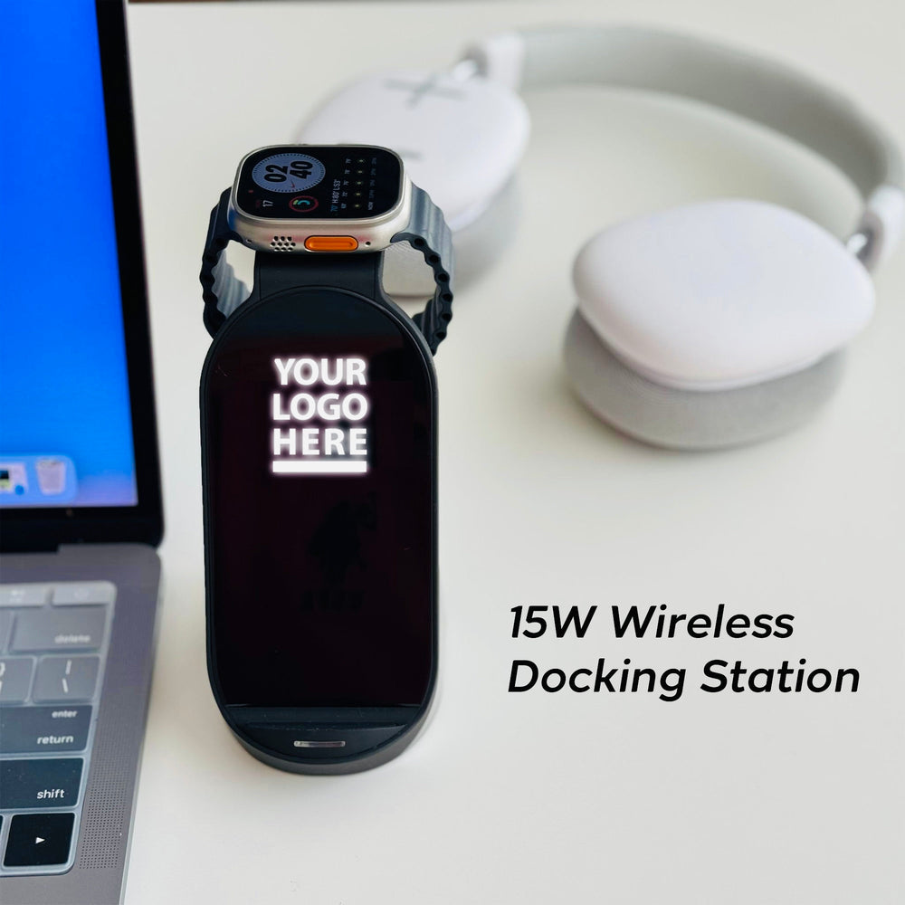 W-1, Custom Apple and Samsung Docking Station, Company Gift Docking Station, Bulk Order Wireless Charging Station, Apple Watch and AirPod Charger