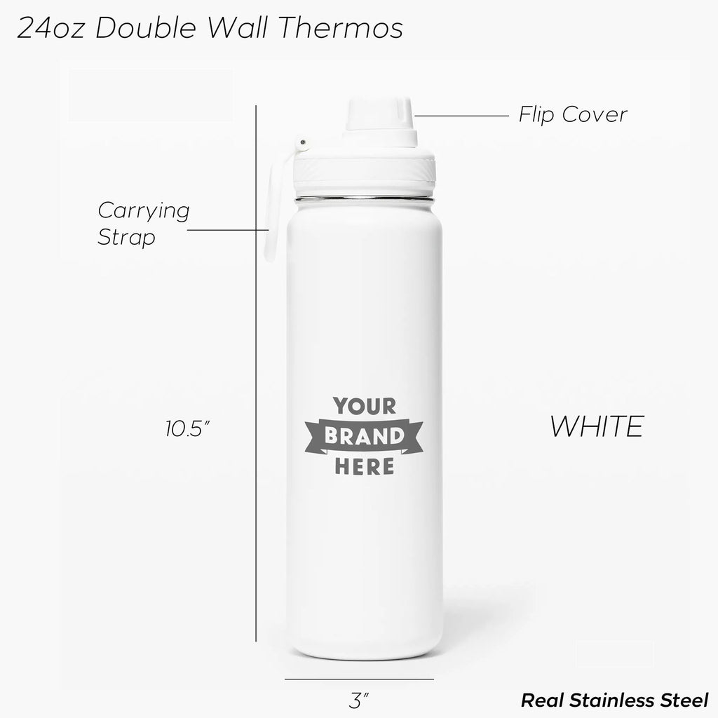 T-4, 24oz Promotional Company Gift Bulk Order Thermos, Double Wall Insulated Water Bottle, Stainless Steel Drinkware, Personalized Gift Thermos