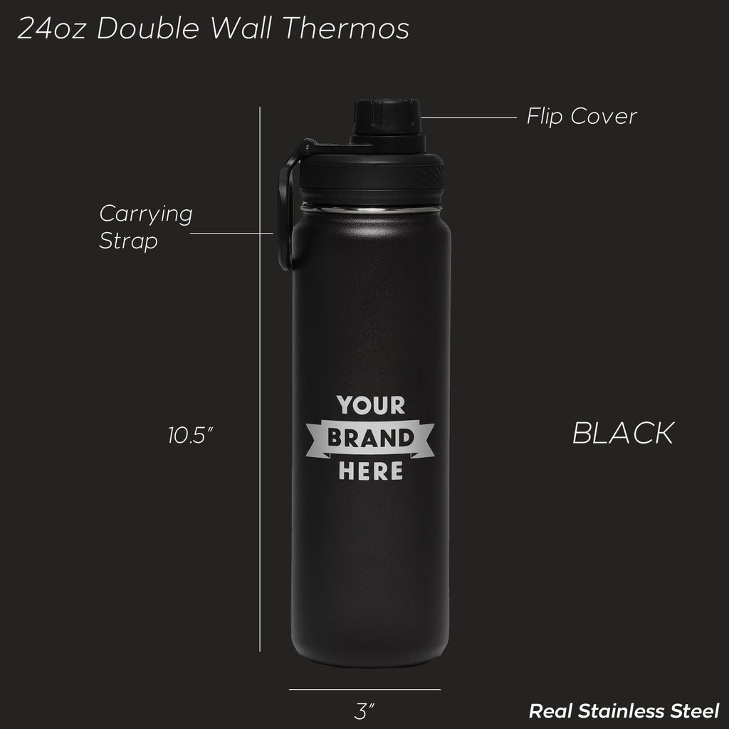 T-4, 24oz Promotional Company Gift Bulk Order Thermos, Double Wall Insulated Water Bottle, Stainless Steel Drinkware, Personalized Gift Thermos