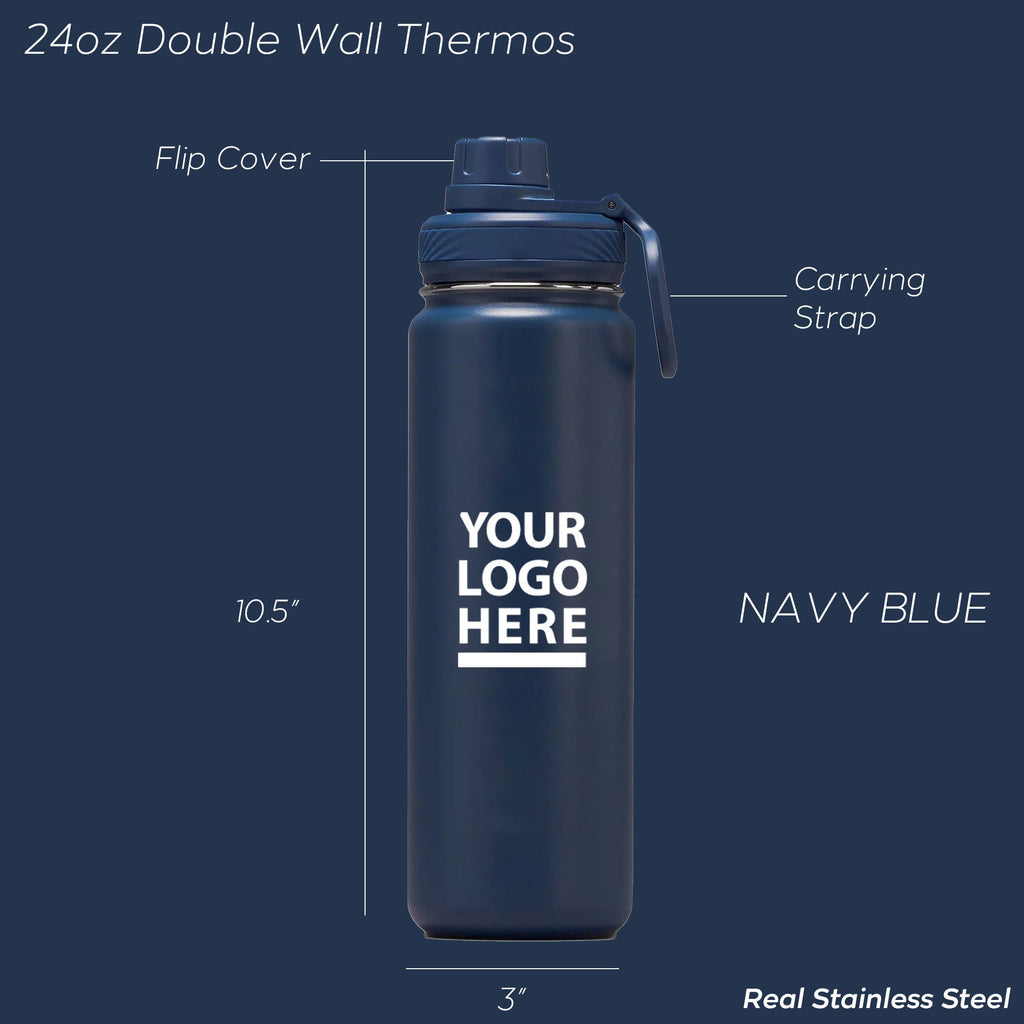 T-4, 24oz Promotional Company Gift Bulk Order Thermos, Double Wall Insulated Water Bottle, Stainless Steel Drinkware, Personalized Gift Thermos