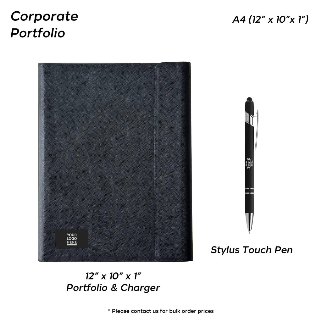 NP-1, Personalized Company Logo A4 Portfolio, Corporate Gift Portfolio, Custom Notebook, Business Gift Office Padfolio, Light-Up Logo Charger